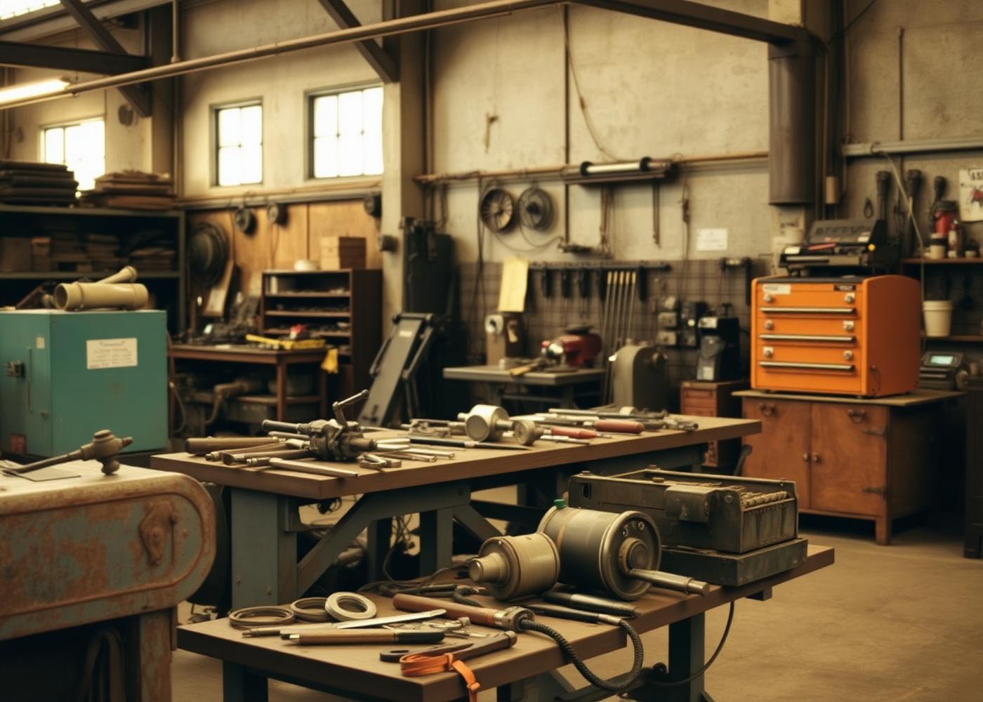Vintage industrial workshop tools