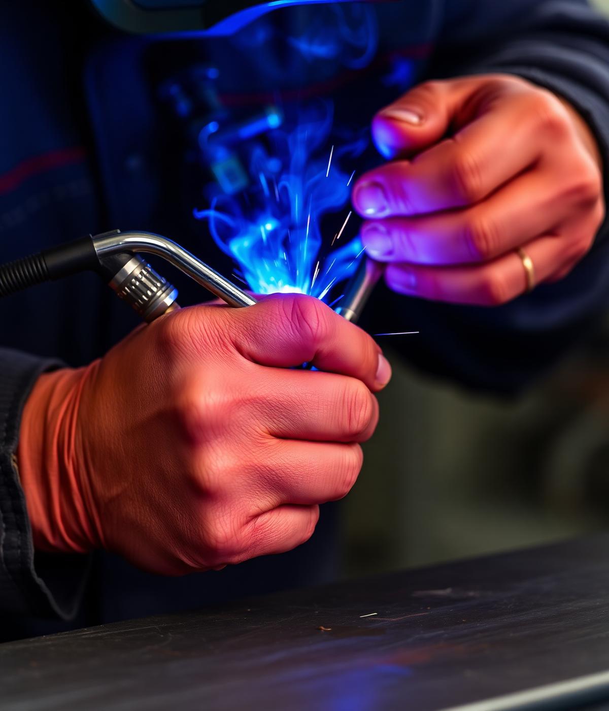 Close-up of experienced welder hands